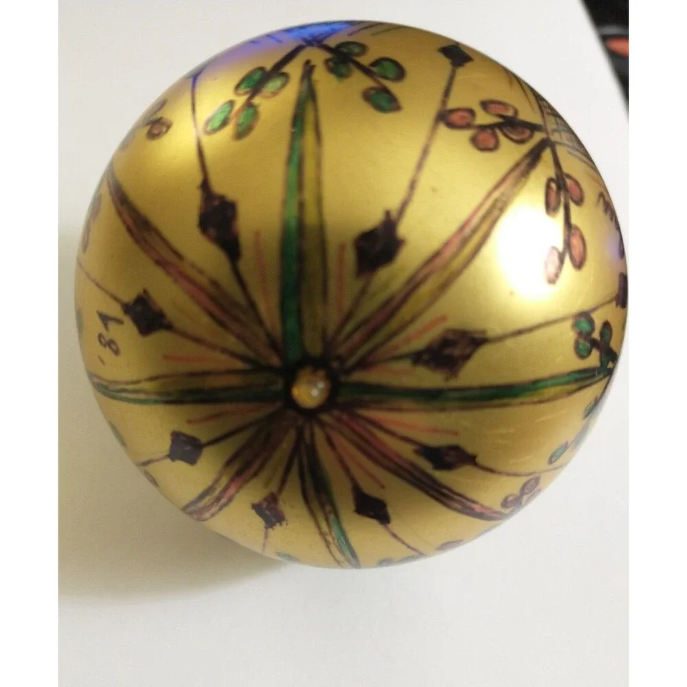 Artist Signed Gold Handpainted Blown Glass Christmas Ornament WEST GERMANY